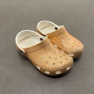Kids Glitter Crocs Clogs in Sparkley Gold, Size Boys 4 Girls 6